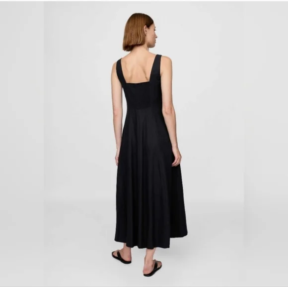 Gap Linen-Blend Square-Neck Maxi Dress Black NWT - Picture 2 of 5